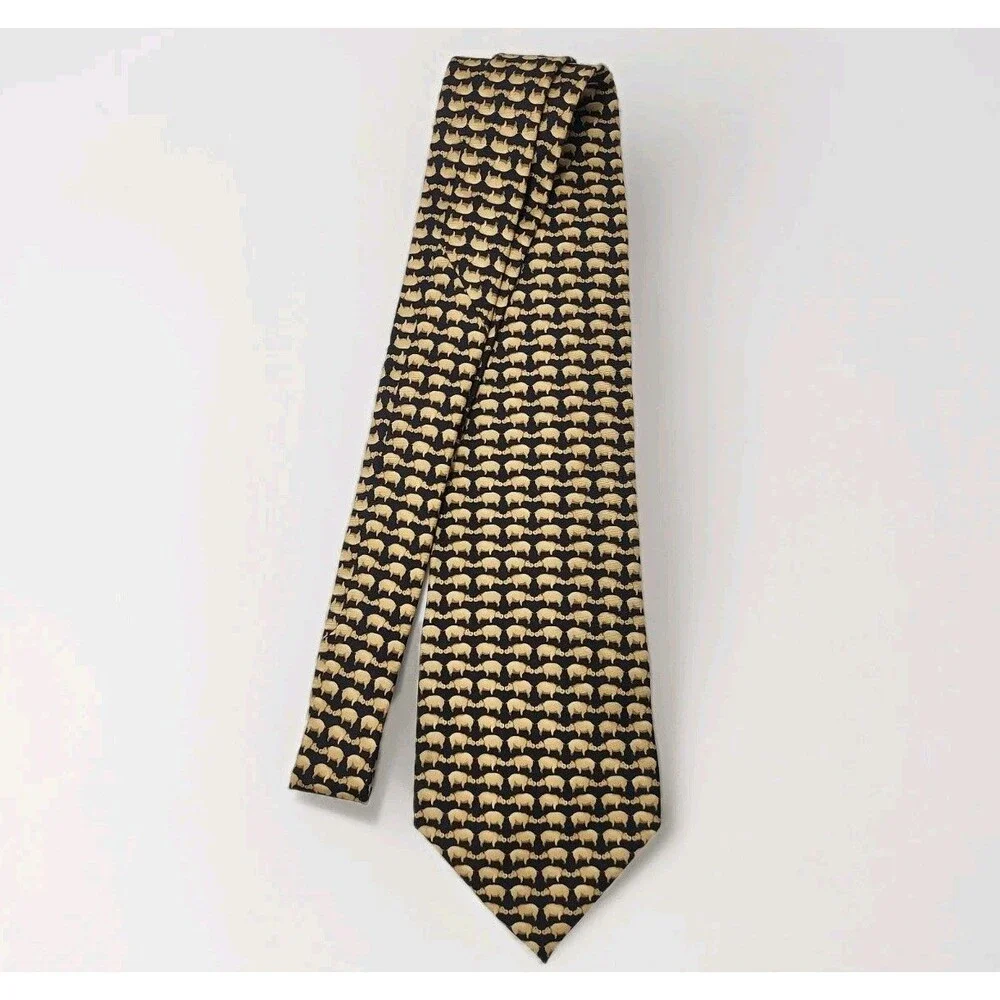 Vintage Banana Republic Silk Classic Neck Tie Italy Black Gold Hippo Novelty 56